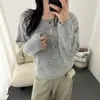 Tricô com Gola Redonda Bordado Floral Feminino 2026 Outono/Inverno Novo Estilo Preguiçoso Solto Suéter Top Macio Fino
