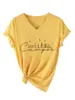 Camper Feliz Amazon Ebay Sitio Independiente Camiseta Casual Versátil Elegante de Mujer Cuello en V Manga Corta Camiseta Base