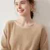 Suéter feminino de caxemira novo estilo preguiçoso, malha solta sem costura, gola redonda, pulôver, top de lã fino, versátil