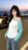 Camisa Fina de Corte Holgado con Colores Contrastantes, Nuevo Conjunto Coreano de Verano Ajustado, Blusa Camiseta de Manga Larga Descubierta para Mujer