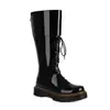 Tamanhos 35-48 Botas Femininas de Salto Médio para Outono e Inverno, Sapatos Femininos de Couro Patente Cross-Border, Bico Redondo, Sola Grossa, Impermeáveis, Plataforma, Botas Femininas Europeias e Americanas