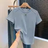 Camiseta de Manga Corta de Algodón Estilo Coreano Espiga 210g 40 Count para Mujer, Hombro Normal, Color Sólido, Corte Delgado, Top Adelgazante, Verano 21