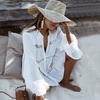 Camisa de Rayón con Ribete de Encaje, Mangas Acampanadas Estilo Camisa, Protección Solar, Cubre Traje de Baño para Vacaciones en la Playa, Chaqueta, Cárdigan para Mujer, Ropa Exterior para Bikini
