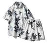 Nova Camisa Masculina 2023 Casual Terno Tie-dye Personalizado Marca de Moda Moda Manga Curta Shorts Conjunto de Duas Peças para Homens