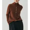 26 Outono/Inverno Novo Estilo Coreano Cor Sólida Fofo Tipo Nuvem Bainha Enrolada Cardigan Preguiçoso Tricô Duas Formas Suéter de Gola Alta