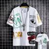 Camiseta sencilla de manga corta para hombre 2024 nueva holgada cuello redondo verano ins tide estilo Hong Kong estudiante hombre puesto mayoreo