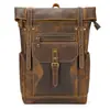 Mochila Masculina, Mochila de Couro Crazy Horse, Bolsa Escolar de Couro Bovino, Mochila de Grande Capacidade, Bolsa de Viagem, Bolsa de Ombro Masculina para Negócios