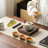 Juego de Té de Viaje Horno Ru B&B Juego de Té Kung Fu para Hogar Oficina Una Tetera Tres Tazas Tetera Portátil Simple Estampado
