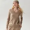 Kangsai Ni Linha Pronta para Vestir Gola V Vazado 100% Cashmere Tricô Solto Versátil Manga Longa Suéter Top Básico