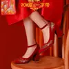 Zapatos de Boda Xiuhe Estilo Chino con Grulla Blanca para Mujer, Zapatos de Novia Burdeos Puntiagudos, Zapatos de Boda de Tacón Alto, Tacón Grueso, Adecuados para Mujeres Embarazadas