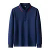 Camisa POLO Masculina de Manga Longa, Casual de Negócios, Gola Reversível, Cor Sólida, Respirável, Camiseta Esportiva, Estilo Primavera e Outono Masculino