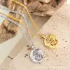 Collar para Mujer Transfronterizo Nuevo Sol y Luna Combinados con Placa Redonda Europeo y Americano Incrustado con Pedrería Colgante Hueco Cadena para Clavícula Joyería