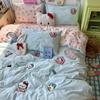 Lençol de Algodão Lavado Classe A Conjunto de Quatro Peças Primavera Desenho Animado Toalha Capa de Edredom Bordada Conjunto de Três Peças para Cama Nantong Home Textile