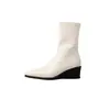 Botas Elásticas de PU para Mujer Botas Adelgazantes Otoño Invierno Estilo Nuevo Versión Coreana Punta Cuadrada Cremallera Lateral Tacón Medio Tacón de Cuña Botas Elásticas para Tobillo Botas Individuales para Mujer