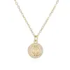 Corrente para Clavícula Feminina Vintage Mais Vendida na Fronteira Aogu, Cobre Banhado a Ouro 18K com Pingente Redondo Geométrico de Zircônia