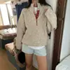 Em estoque~ Suéter de tricô pulôver de design color-blocking estilo ins coreano com botões ocultos e barra com cordão