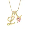 Europa y Estados Unidos transfronterizo 26 letras conjunto de cobre circonita cadena de serpiente redonda collar letras colgante de oro creativo simple letras