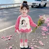 Conjunto de Sudadera de Malla con Dibujos para Niñas Primavera 2026 Nuevo de Moda Conjunto de Primavera para Bebé Leggings Elegantes Conjunto de Dos Piezas