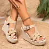 Nuevas Sandalias Romanas Tejidas 2026 para Verano, Talla Grande, Plataforma de Suela Gruesa, Cierre de Velcro, Sandalias de Cuña Hueca para Mujer