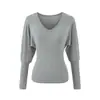 Suéter de Tricô com Decote em V Profundo e Ajuste na Cintura para Mulheres, Camada Base de Manga Longa Estilo Morcego para Outono e Inverno, Forro Interno de Lã Escovada, Estilo Curto