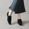 Mocassins Macios e Confortáveis Estilo Preguiçoso Camurça de Ovelha Outono 2025 Salto Baixo Grosso Bico Quadrado Pequeno Couro Genuíno Boca Profunda Flats para Mulheres