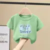 2308 # Camiseta Manga Curta para Meninas Verão 2025 Esportiva Desenho Animado Fofa e Estilosa Tops Infantis Médio e Grande Algodão Puro Roupas Infantis Verão