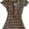 Moda de Verão Transfronteiriça Estilo Americano Slim Fit Estampada Retrô Insv Decote Baixo Verão Manga Curta Y2K Atacado Camiseta Slim Fit para Mulheres