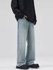 LKTM para Hombre# Jeans Lavados con Estampado de Flores y Corbata Azul Claro Estilo para Hombres y Mujeres Marca de Moda Joker Pantalones Casuales Rectos