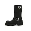 Versión de piel de vaca Botas Apiladas Persona Baja Tacón Grueso Aumento Oculto de Altura Botas Martin Mujer Hebilla Metálica Retro Punta Redonda Botas de Motocicleta Botas Cortas