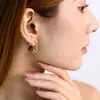 Pendientes de Moda Versátiles Color Mixto Redondos Huecos con Pedrería Pinzas para Oreja Collar con Colgante de Círculo Joyería de Acero Inoxidable Chapado en Oro para Mujeres
