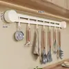 Gancho de cocina con ventosa Estante de almacenamiento de cocina Barra colgante sin perforaciones Estante de una fila para olla, espátula, cuchara Montado en la pared