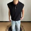 Colete de verão novo com blocos de cor, zíper parcial e gola alta para homens e mulheres, camiseta versátil sem mangas estilo retro americano e modelagem solta