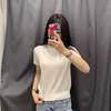 Single Japonés 2024 Nuevo Verano Mujer Lana Peinada Merino Cuello Redondo Tejido de Punto Top de Manga Corta Lavable a Máquina 469409