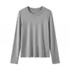 Blusa de base outonal estilo coreano em lã Tencel, gola redonda, manga longa, para mulheres, simples e básica, malha levemente ajustada