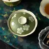 Tazón de Cerámica con Tapa y Flores Silvestres de Primavera Pintadas a Mano, Alto Valor Estético, para Uso Doméstico, Adecuado para Preparar Té