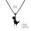 Colar com Pingente de Dinossauro e Concha de Aço Inoxidável Kenjie para Homens, Moderno e Estiloso, Versátil para o Dia a Dia, Colar Fofo Galvanizado Preto Fosco