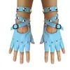 Guantes de Rendimiento para Hombres y Mujeres con Correas Largas de Cuerda y Remaches para Danza de Rendimiento Modelo Punk Pasarela Hip-Hop Cuero Nightclub Cos