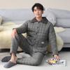 Pijama para Hombre Invierno Forro Polar Coral Tres Capas Acolchado con Plumón Espesado Ropa de Casa Franela Otoño e Invierno para Hombre