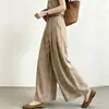 Estilo Old Money Caimento Relaxado Respirável Calças Casuais 2026 Verão Feminino Design Plissado Único Cintura Alta Calças de Pernas Largas