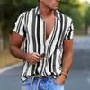 Estación independiente transfronteriza verano nuevo camisa con estampado digital 3D moda camisa de manga corta a rayas con solapa fabricante de origen