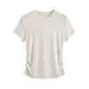 Camiseta de Manga Corta con Cuello Redondo, Hombro Normal, Ruched en la Cintura Lateral, de Tencel y Lana, para Mujer, Delgada, Versátil, Adelgazante, de Verano