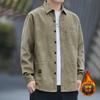 Camisa de manga comprida de veludo cotelê masculina outono e inverno forrada com lã 2023 novas explosões retrô americana casaco camisa verde militar