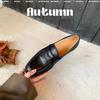 Sapateiro Romano~Couro de Cavalo Bico Redondo Salto Bloco Sola Grossa Mocassins Sapatos de Couro Femininos Sapatos Individuais