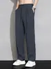 Calças casuais pretas de corte reto para homem, calças finas de alfaiataria fluidas para primavera/verão, calças largas folgadas para homem