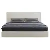 Cama italiana minimalista de tela blanca, cama espaciosa de piso con cabecera recta y almacenamiento, cama doble simple para dormitorio principal de 1.8 m