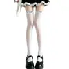 Meias Acima do Joelho com Laço Femininas Verão Japonês JK Meias Longas de Seda Branca Femininas Primavera/Verão Veludo Branco Fino Emagrecimento