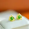 Pendientes Vintage Estilo Chino de Jade Hetian con Certificado Pendientes de Jade de Plata de Ley Pendientes para Mujer de Plata 925 Incrustados Pendientes Pequeños de Jaspe