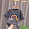 Roupas Infantis Meninos Verão Algodão Manga Curta 2024 Nova Camiseta Arco-íris Feminina Verão Infantil Linda Camiseta Feminina Meia Manga