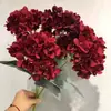 Hortensia Artificial Azul Real de 5 Cabezas, Hortensia Francesa, Calidad de Exportación, Marrón Otoño, Fabricante de Flores Artificiales Decorativas para Bodas