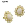 Pendientes de botón diarios para niñas MPE124 diseño retro clásico con piedras preciosas de colores y adornos de perlas artificiales en forma de gota